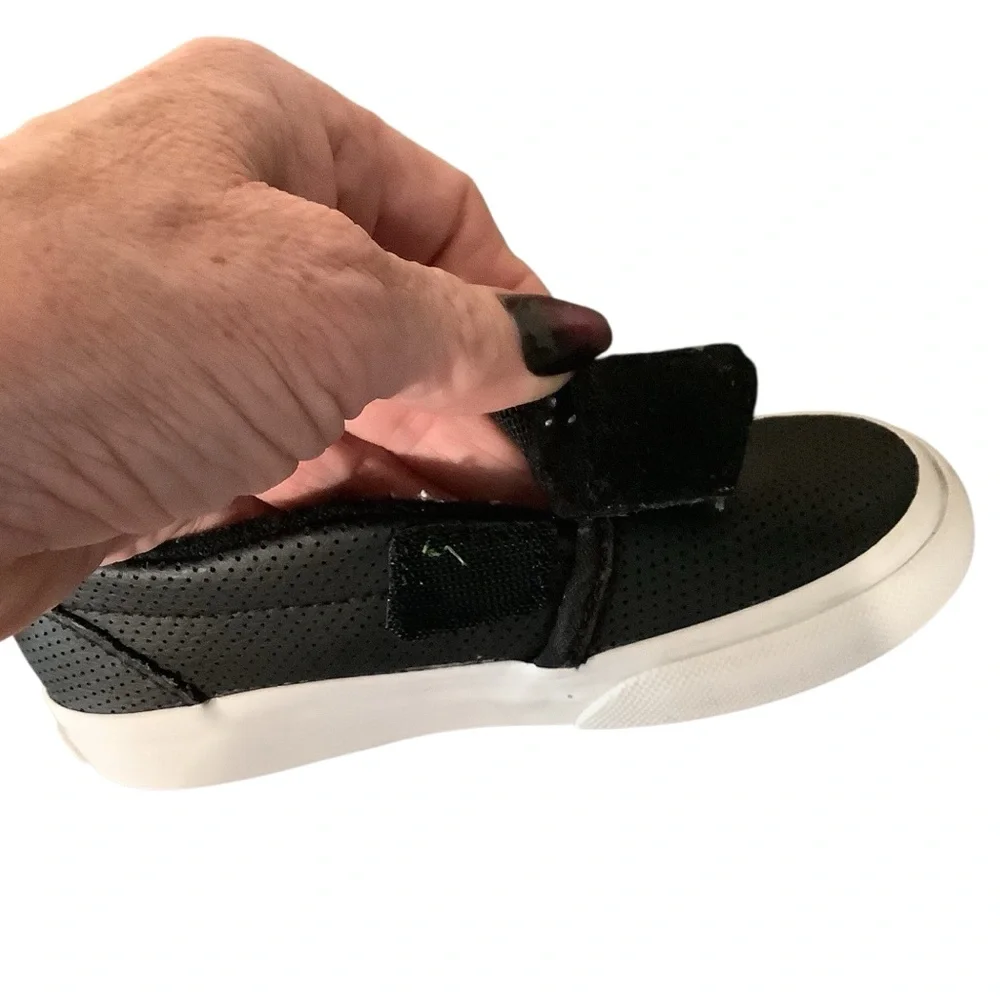 Vans Toddler Size 8.0 Black and White Slip-On Sneakers Great Loved Condition